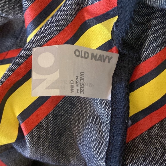 Old Navy-Blue Denim Tote Bag with Yellow-Red Straps and Red Logo - Picture 2 of 6